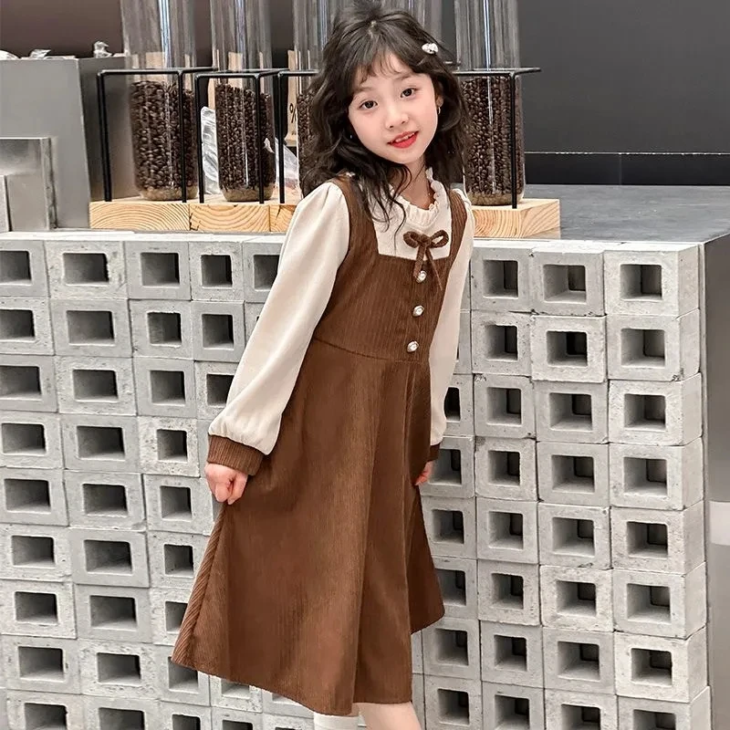 女童春装长袖连衣裙新款洋气儿童秋季学院风裙子女孩假两件公主裙