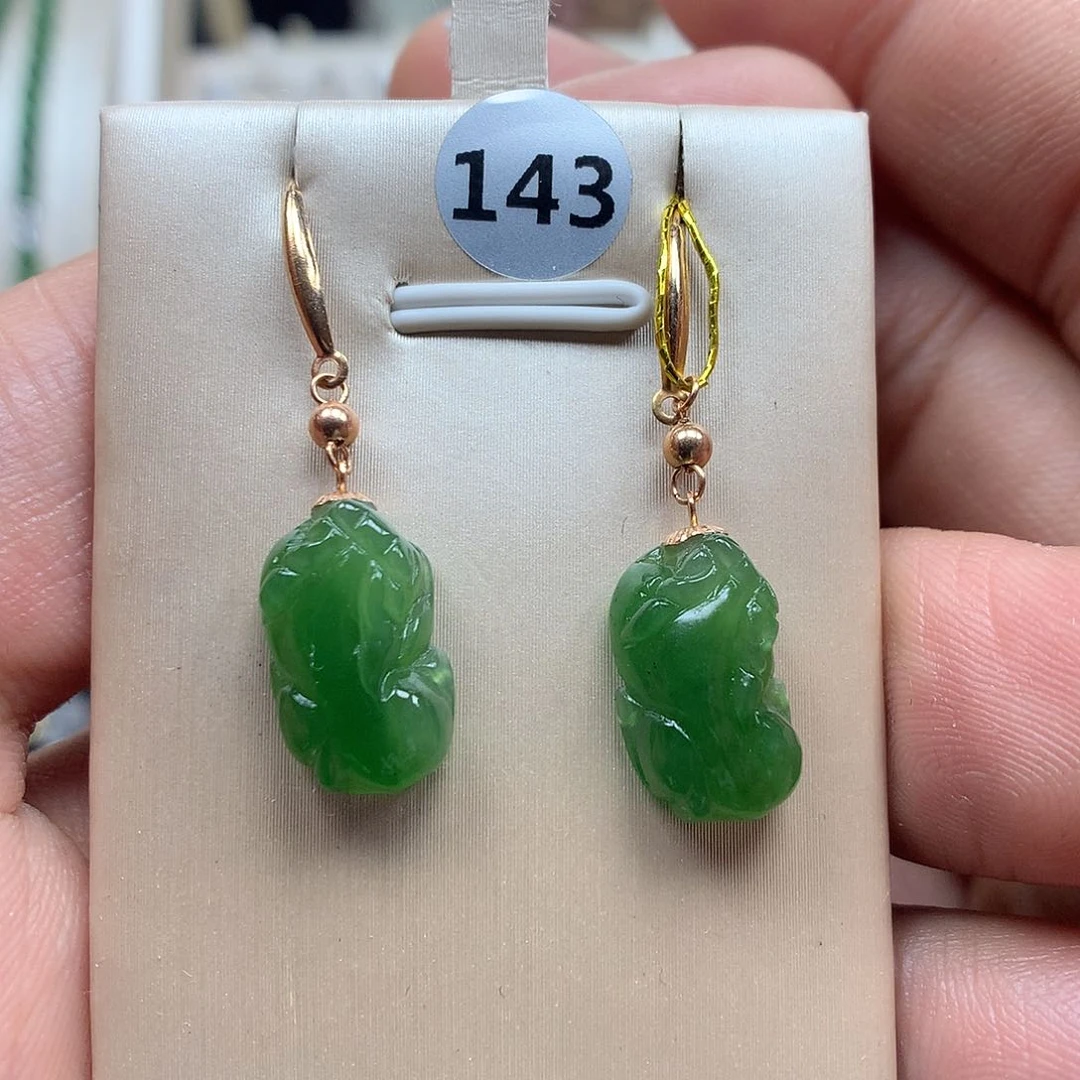 和田玉耳饰18K金镶嵌