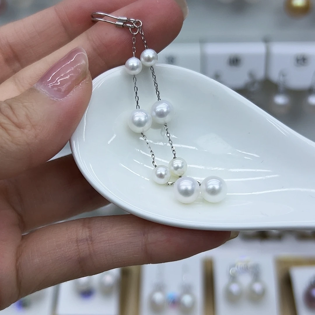 银S925镶嵌耳钉淡水珍珠