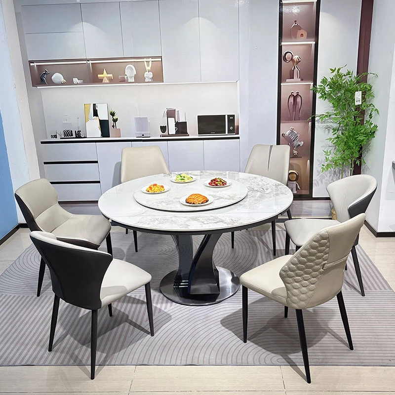 圆形餐桌岩板伸缩折叠方圆两用饭桌现代轻奢家用带电磁炉新款圆桌