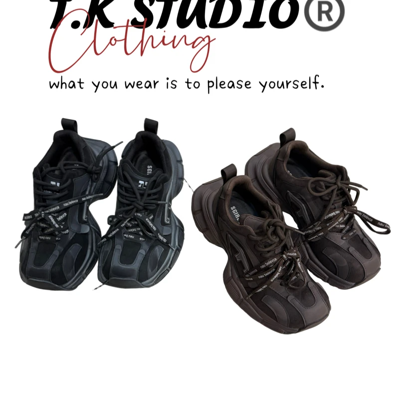 T.K<方头做旧>做旧老爹鞋运动休闲鞋时尚休闲鞋防水台5cm!