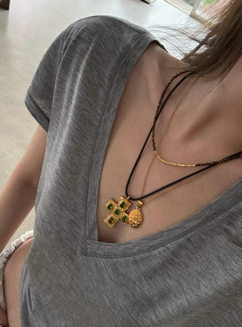 钛钢项链 XYSF极简 欧美性感十字钱币叠带coker小众项链