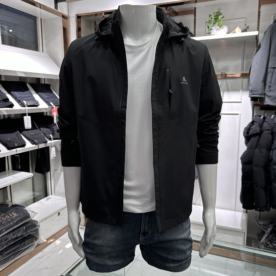 迪克庄爵95007短款连帽夹克衫春秋商务休闲爸爸款男装纯色夹克薄