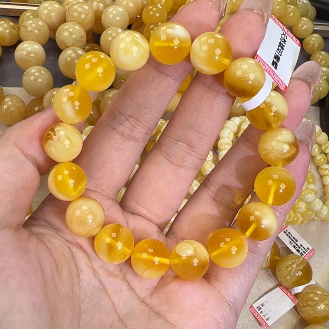 琥珀未镶嵌手链17.6金瓷白