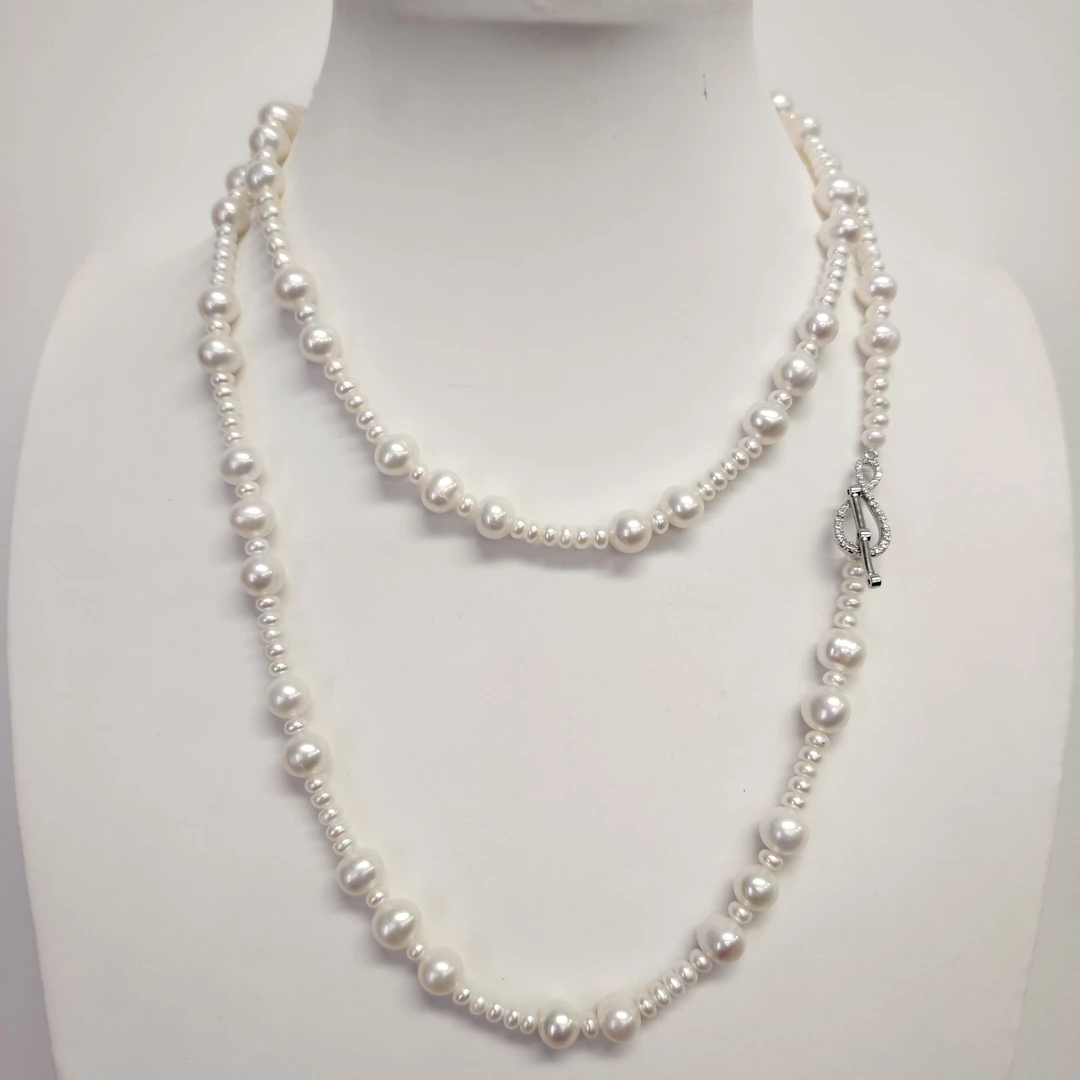 AIKJIANG/爱匠【白总】淡水白色珍珠多种戴法手工毛衣链100cm 时尚