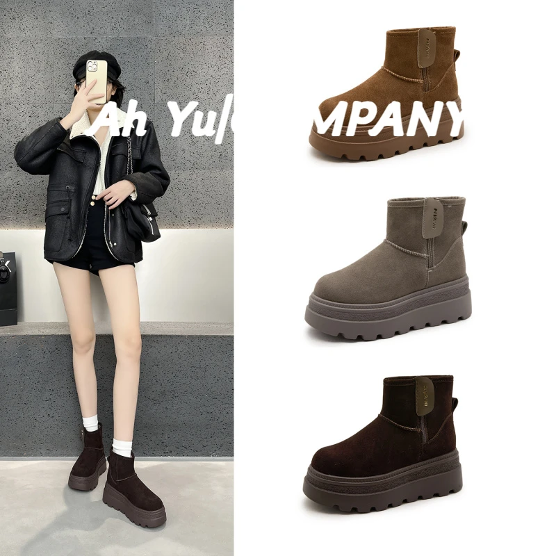 小个子时尚厚底增高大棉雪地靴加绒2025冬新款短筒短靴防滑女靴潮