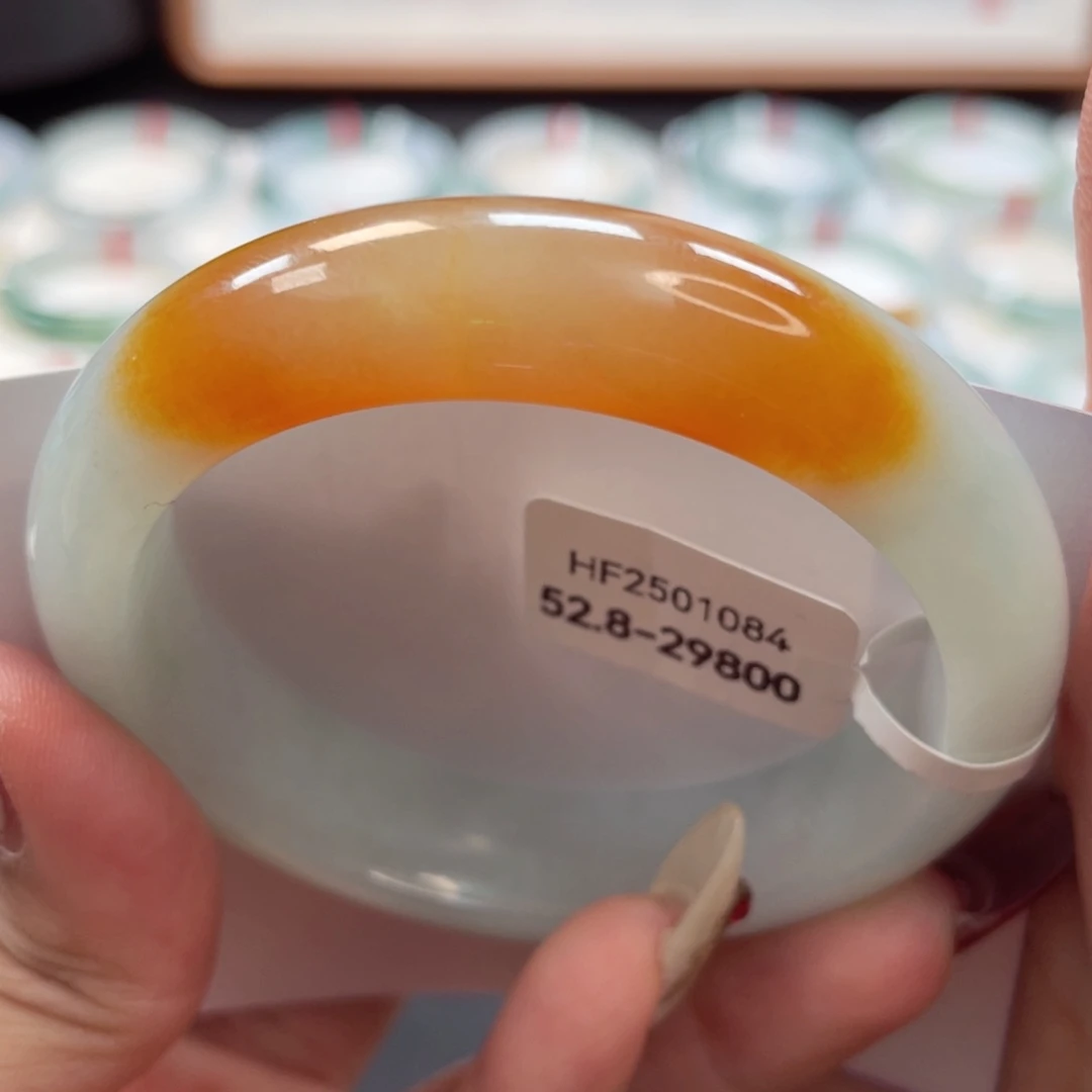 【闪购商品】翡翠手镯未镶嵌浓郁明媚蜜糖黄正圈53，17号