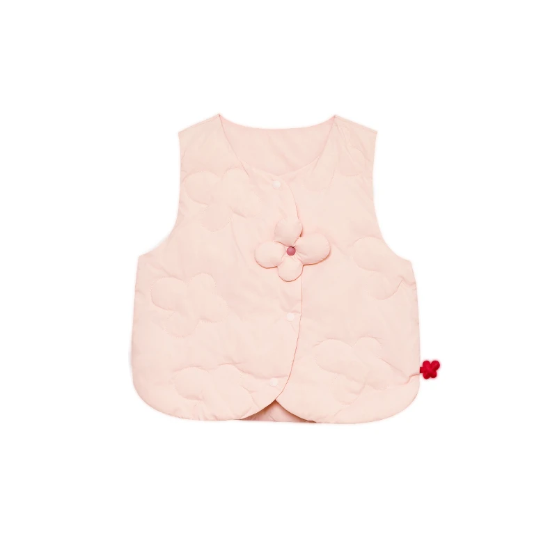 花朵绗线立体花朵羽绒小童马甲44181129儿童女童休闲防水防风