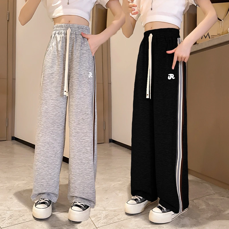 女童裤子春秋款2025新款儿童运动裤女孩直筒卫裤宽松阔腿裤中大童