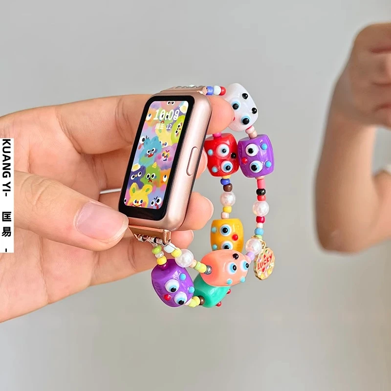 适用华为手环10表带趣玩小怪兽多巴胺华为9/8女款nfc版手表链腕带