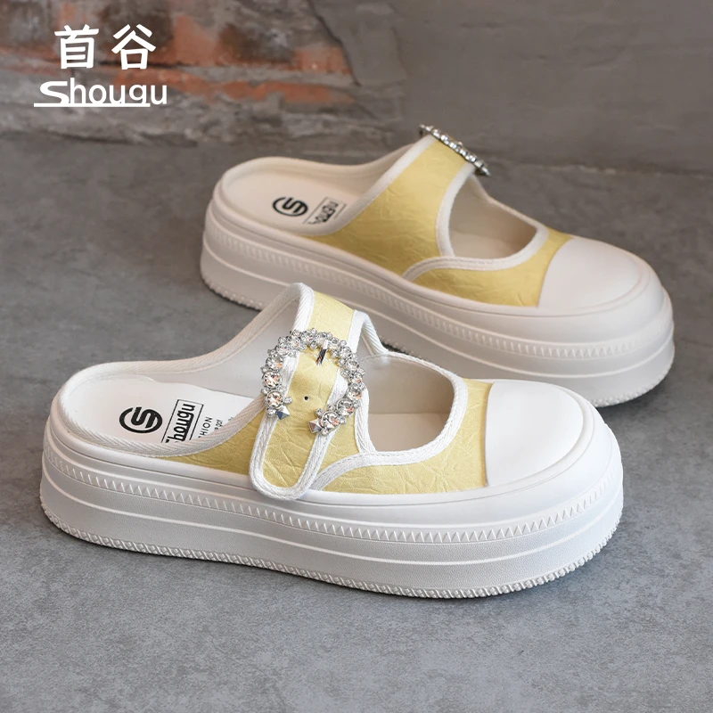 shougu/首谷2025夏季新款一脚蹬包头半拖鞋女外穿休闲玛丽珍鞋子