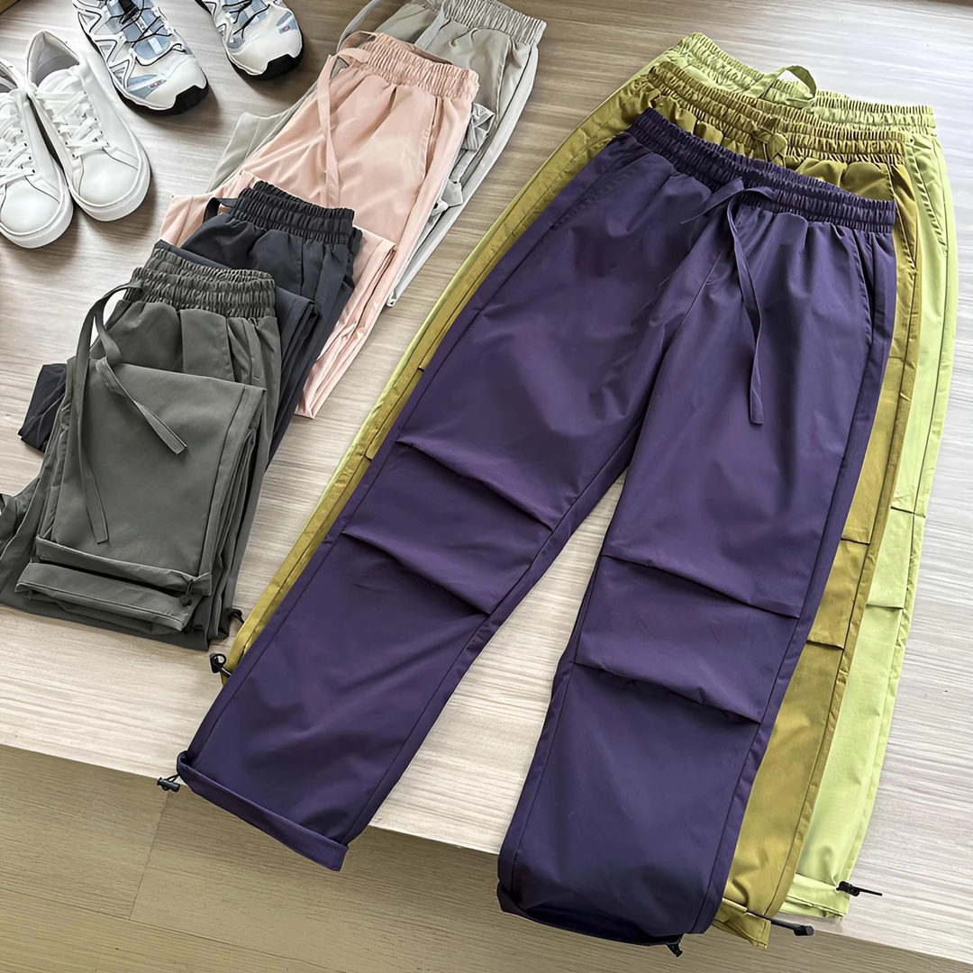 多巴胺色户外矩阵网格三防春夏透气阔腿裤廓形冲锋伞兵休闲裤男女