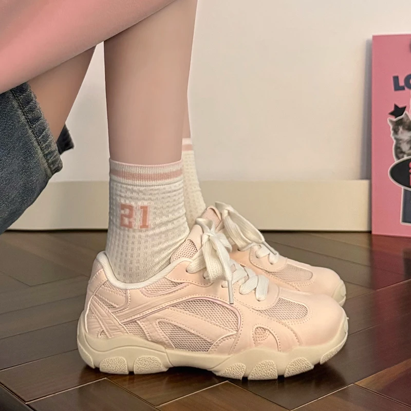 人本网面镂空老爹鞋女春夏新款百搭学生厚底透气软底鞋登山运动鞋