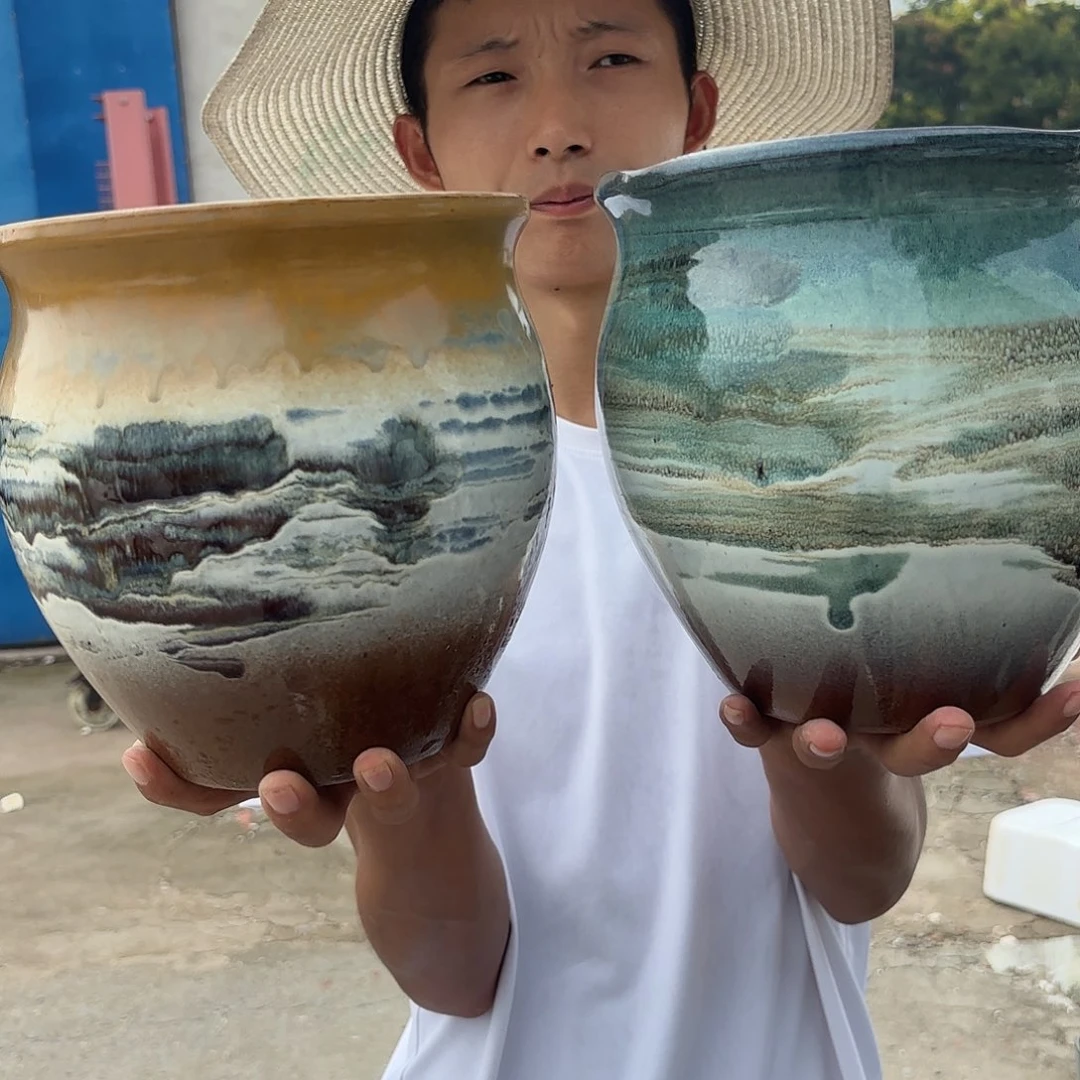 山水画瑕疵两个口径19高度19