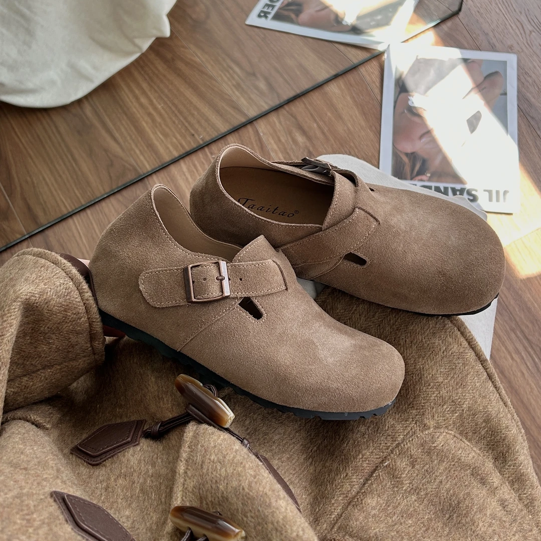 牛皮全包勃肯鞋女2025年厚底内增高春秋新款钓鱼一脚蹬博肯鞋单鞋