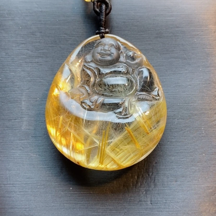 【闪购商品】未镶嵌颈饰水晶天然钛晶弥勒佛吊坠