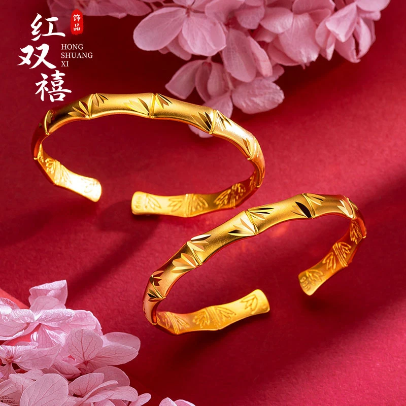 手镯女轻奢高级感古法竹节宽面开口手环地摊首饰