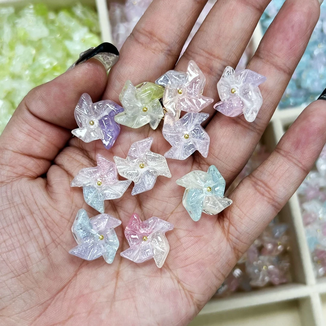 DIY 饰品配件 猫眼双面立体风车  通孔散珠串珠DIY手作材料