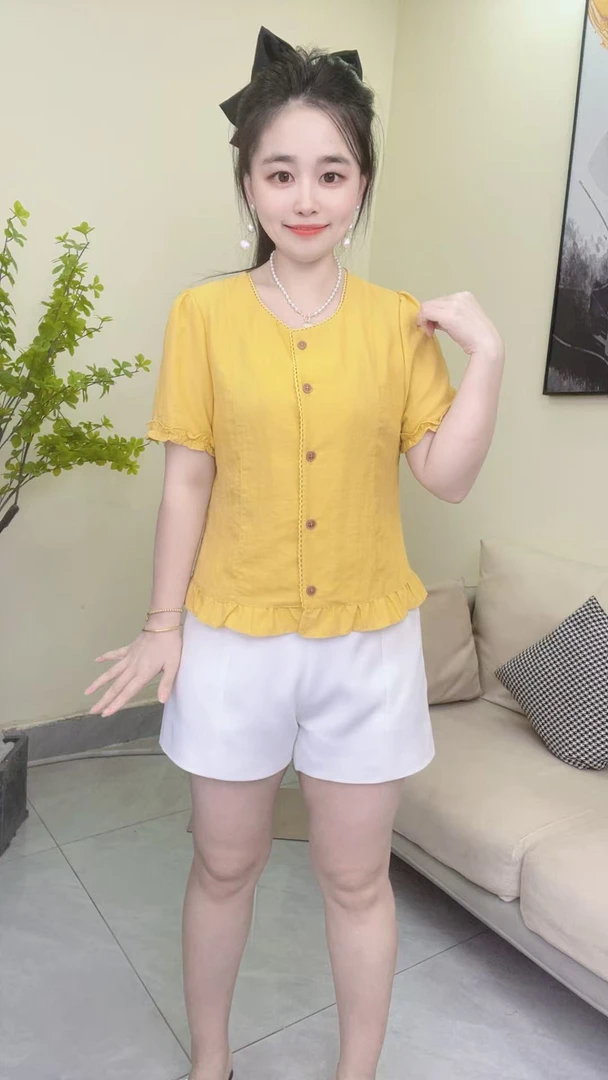 淑女日记···夏季木耳花边拼接衬衫纯色减龄百搭时尚女士上衣（616）