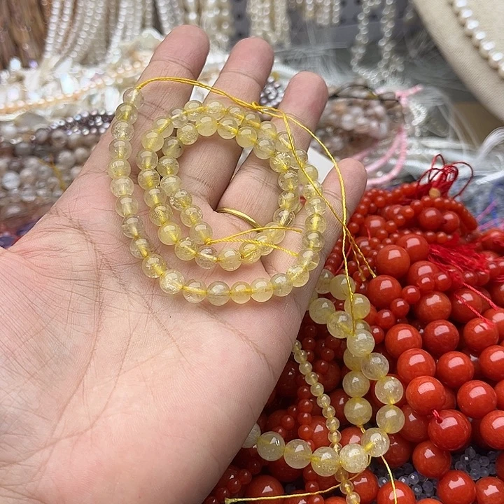 玛瑙/玉髓未镶嵌珠宝半成品一条6mm左右金发晶