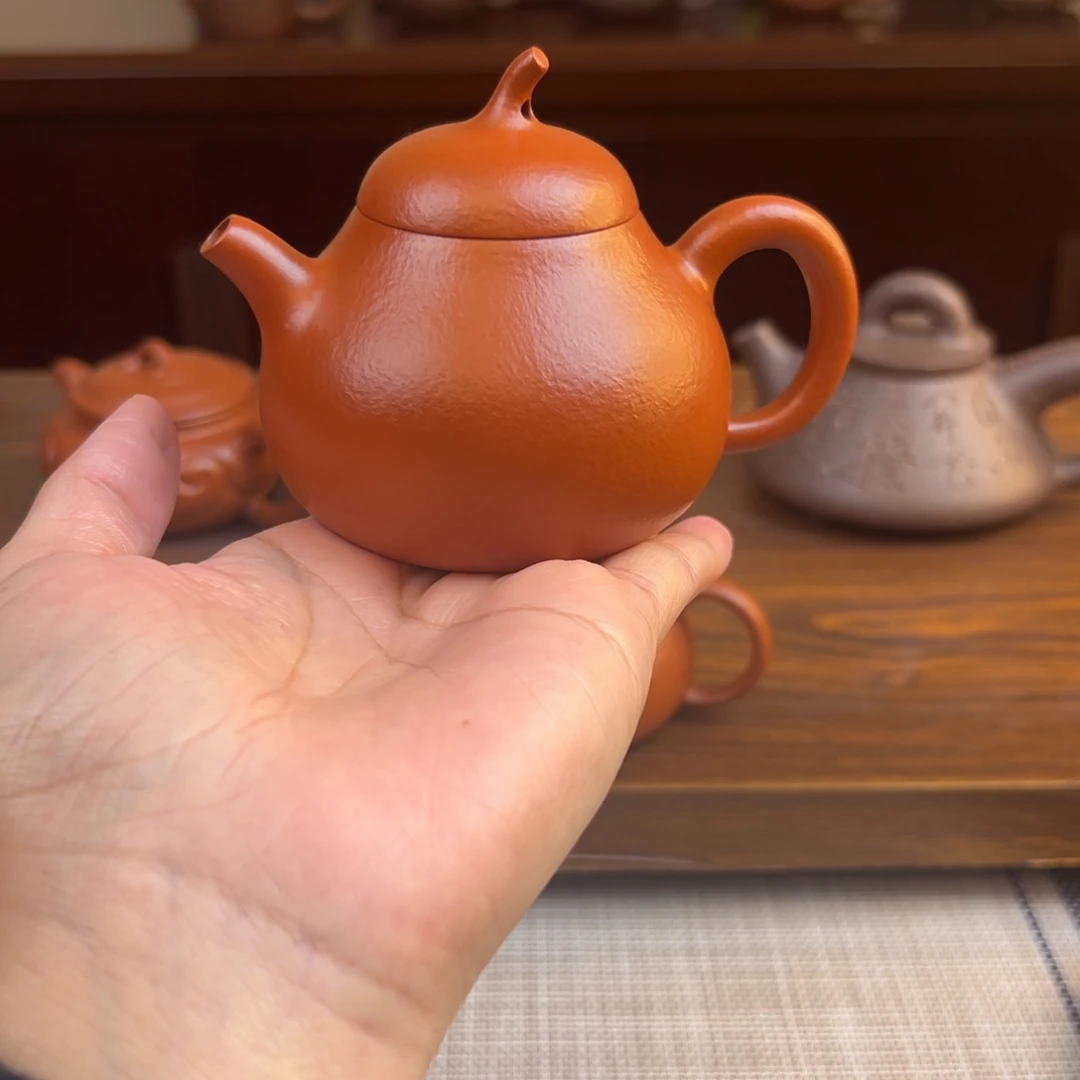 东***方茶壶紫砂朱泥茄瓜全手150cc