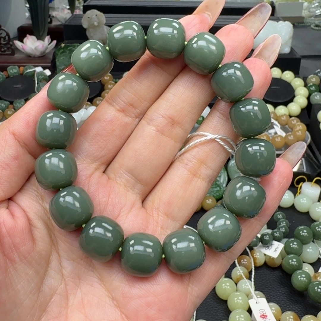 和田玉未镶嵌手链和田玉俄罗斯碧玉瓷蓝卡14