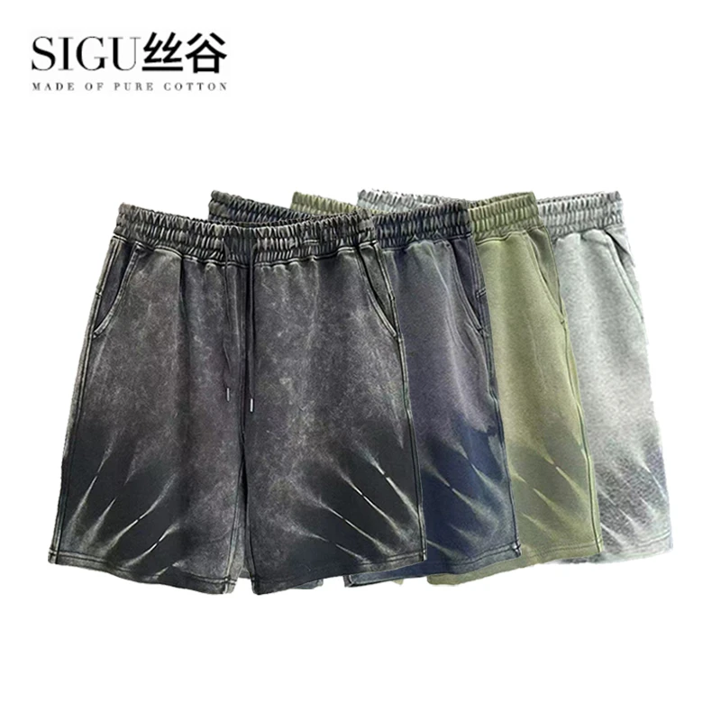 美式做旧宽松复古印花青年短裤男裤子夏季街头五分裤休闲百搭简约