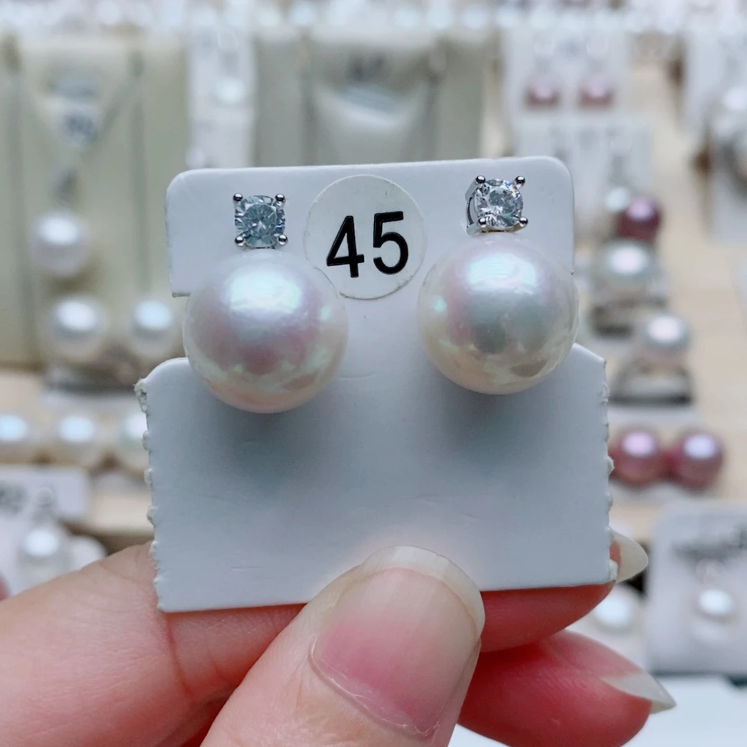 段***段银S925镶嵌耳饰淡水珍珠12.8mm