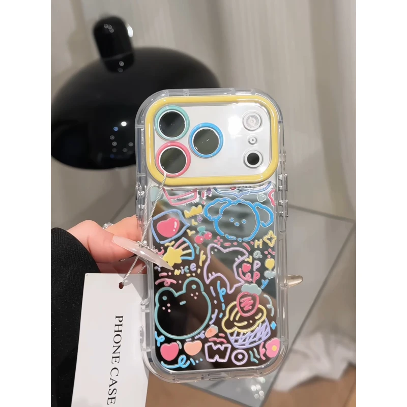 线条动物适用苹果17pro手机壳16pm镜面oppo华为p80奶油小米女防摔