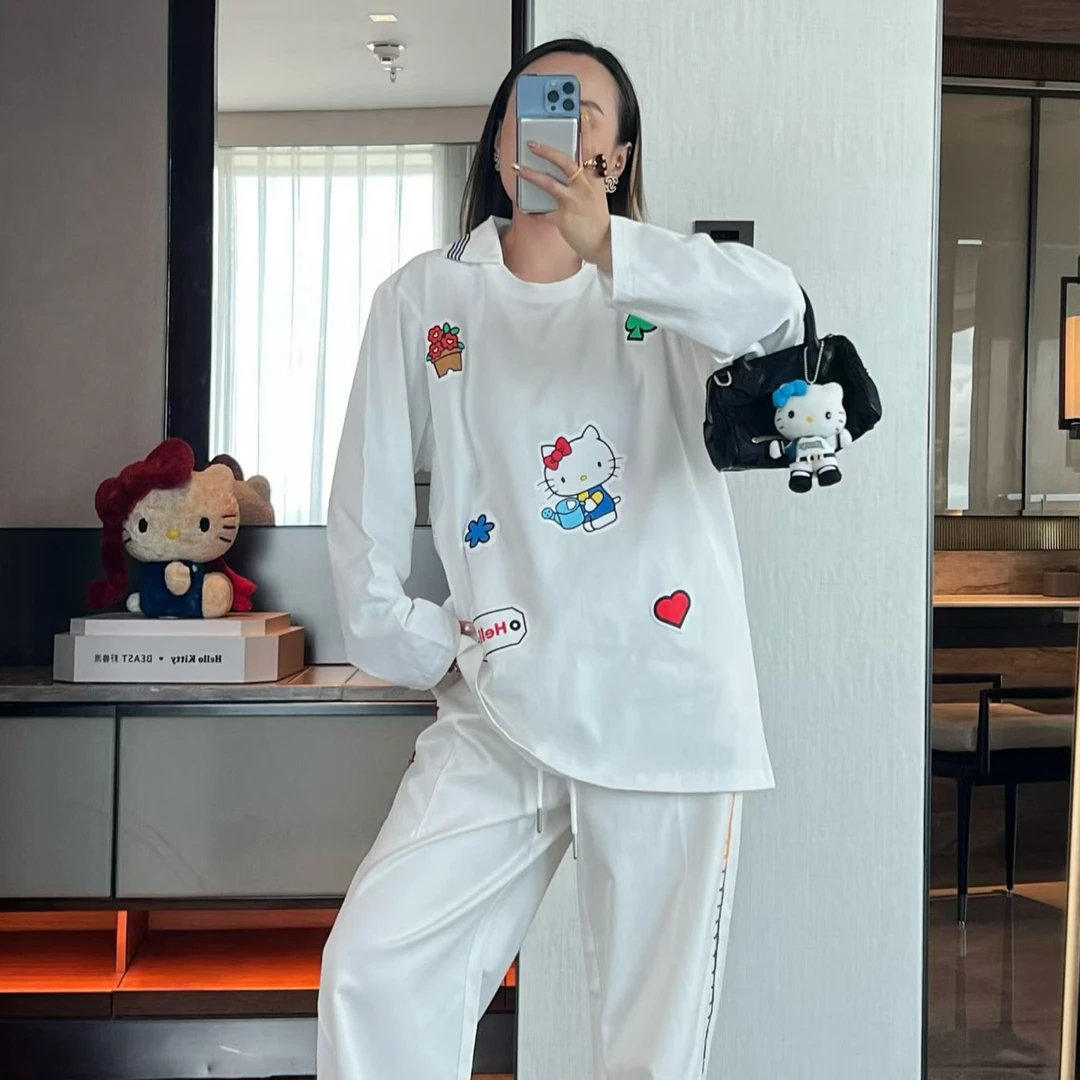 5269#深圳BOHAN秀秀家2025早秋新款翻领猫咪长袖T恤