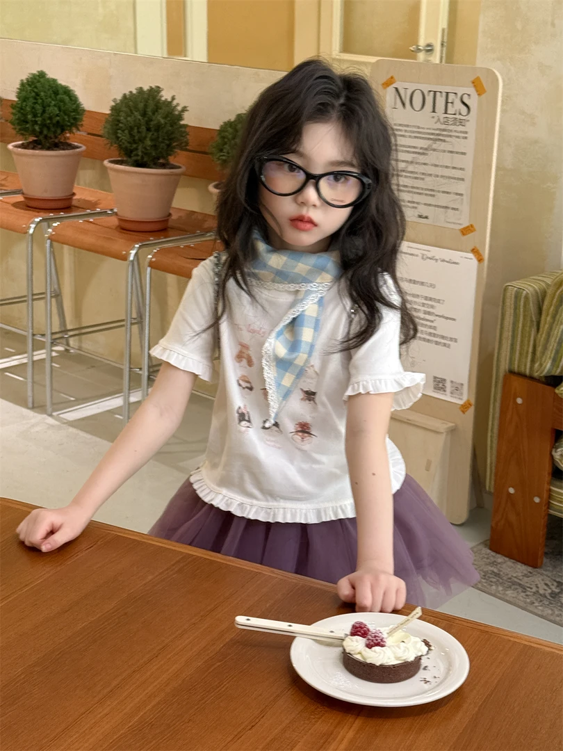 精选-TBB女童短袖2025年夏季新款小碎边设计纯棉儿童百搭裤子潮