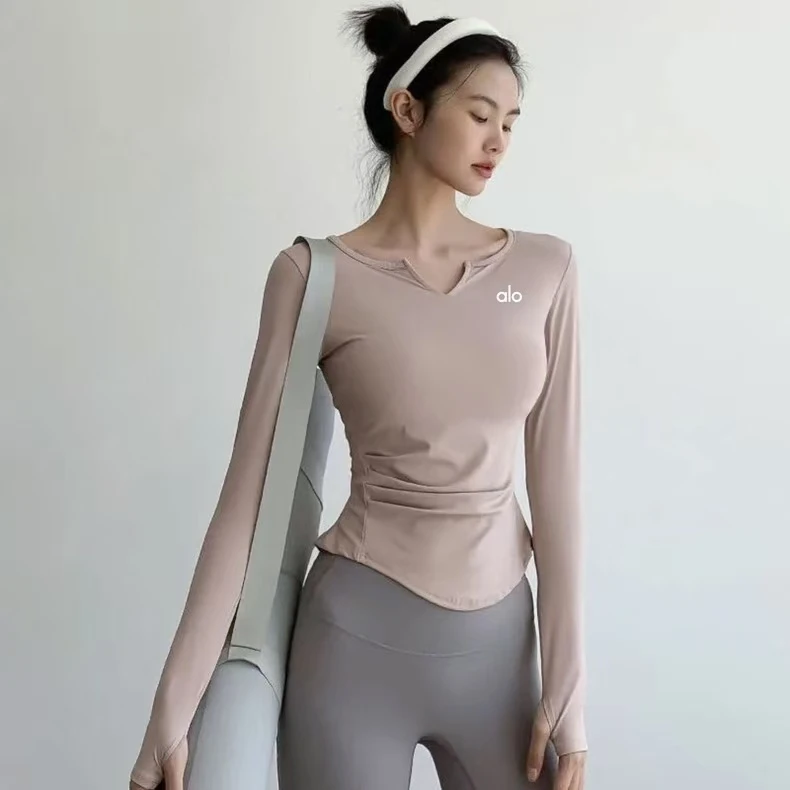 alo yoga瑜伽服长袖运动女弹力速干跑步健身羽毛球秋打底训练T恤
