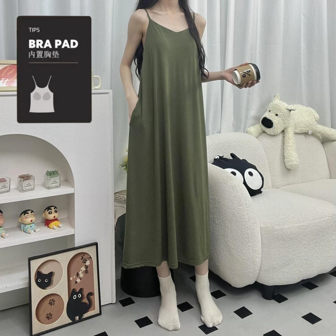 【自带bra】睡裙女款2025新款夏季莫代尔棉无袖吊带性感长裙睡衣