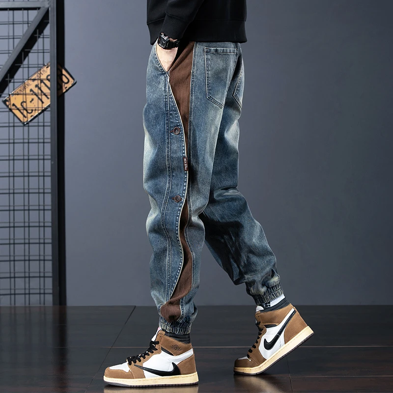美式复古牛仔裤男秋季上新宽松大码潮牌轻奢痞帅男装耐磨束脚裤子