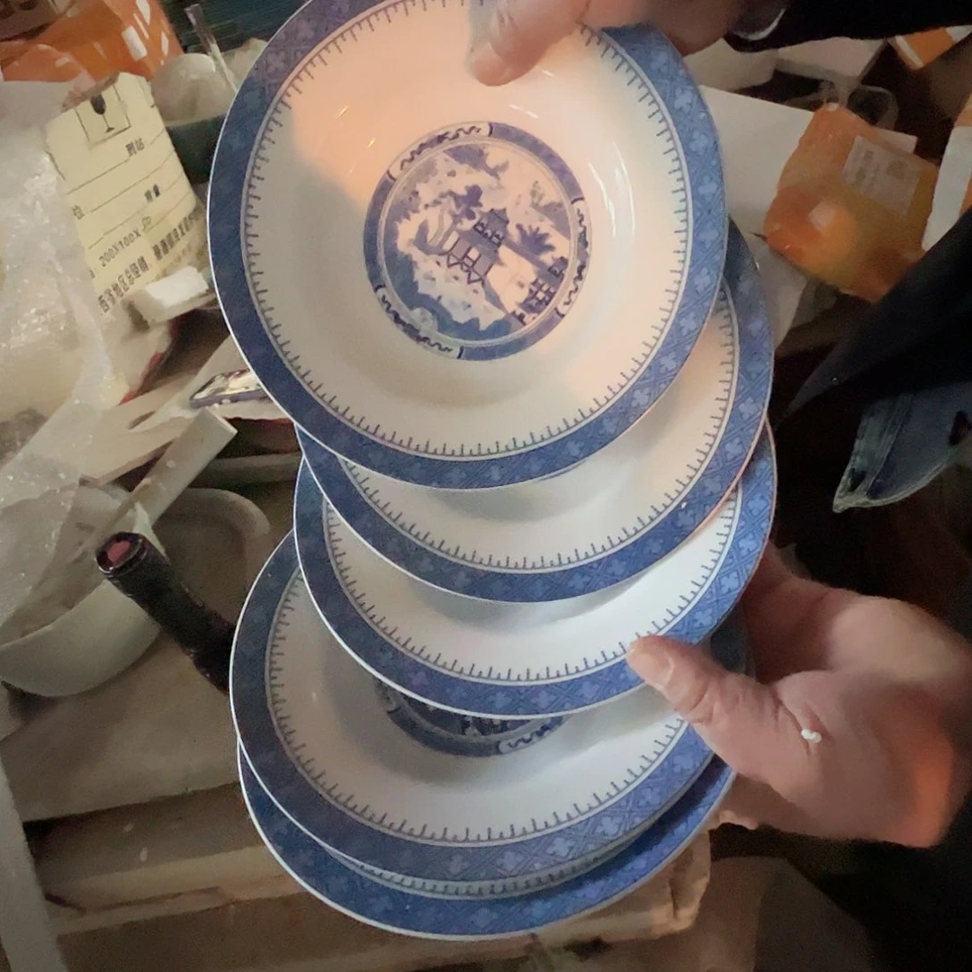 瓷景德镇高温陶瓷青花梧桐8寸菜盘5个