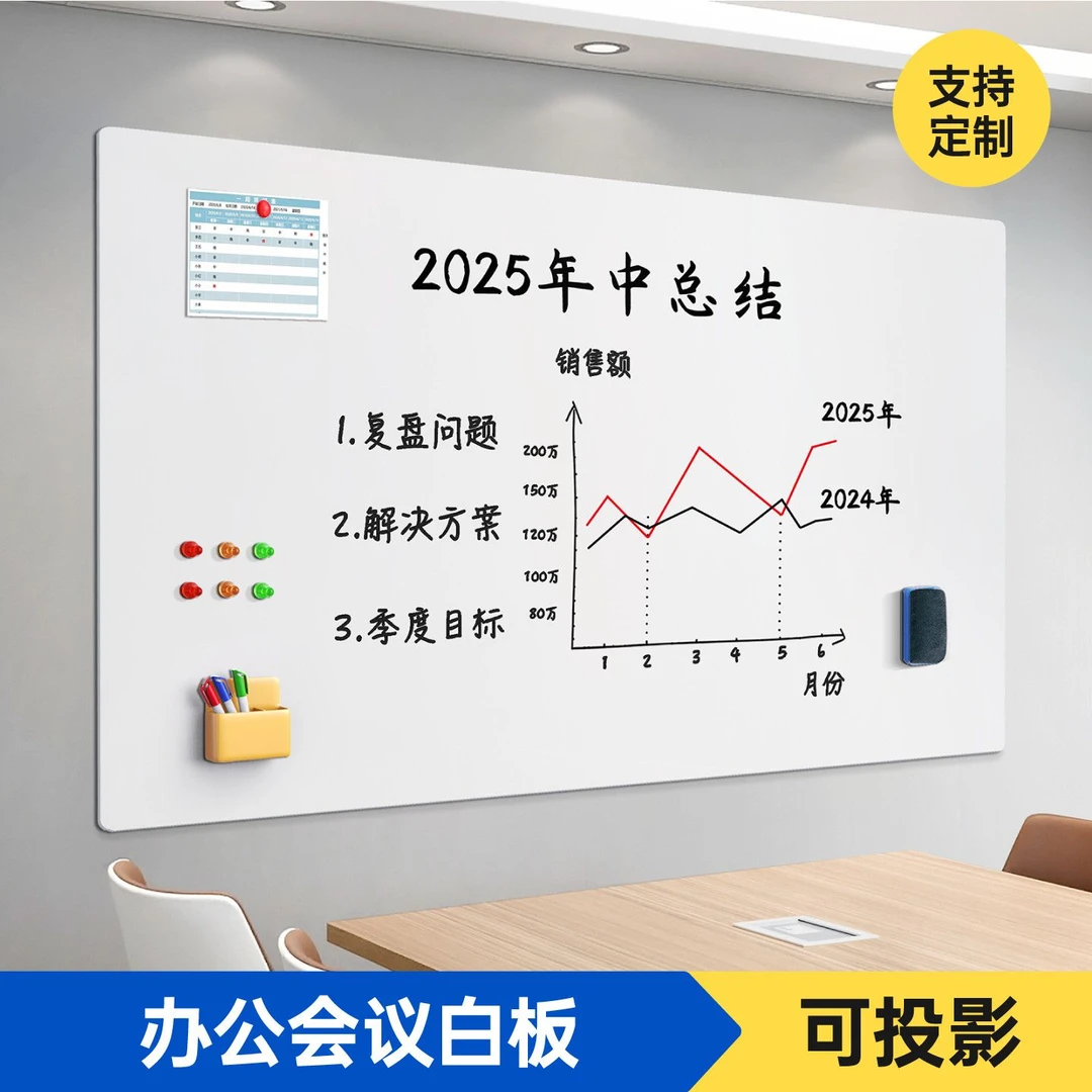 哑光白板写字板办公会议培训不反光可投影磁吸小黑板墙贴软白板
