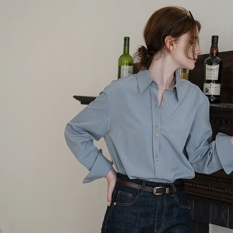 法式春季衬衫女弗里达的玫瑰后背绣花设计感宽松上衣百搭休闲衬衣