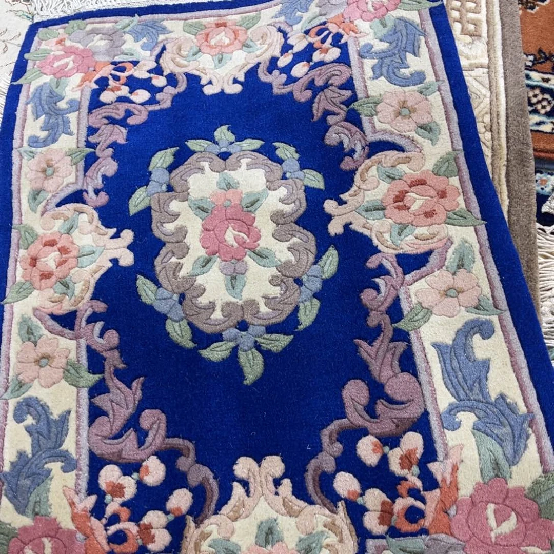 羊毛60×90纯羊毛加厚手工地毯宝石蓝