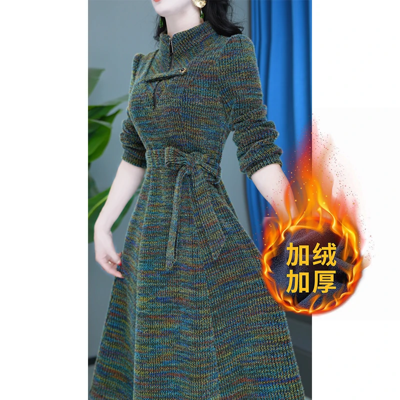 长袖洋气修身气质显瘦时尚复古加厚秋冬连衣裙