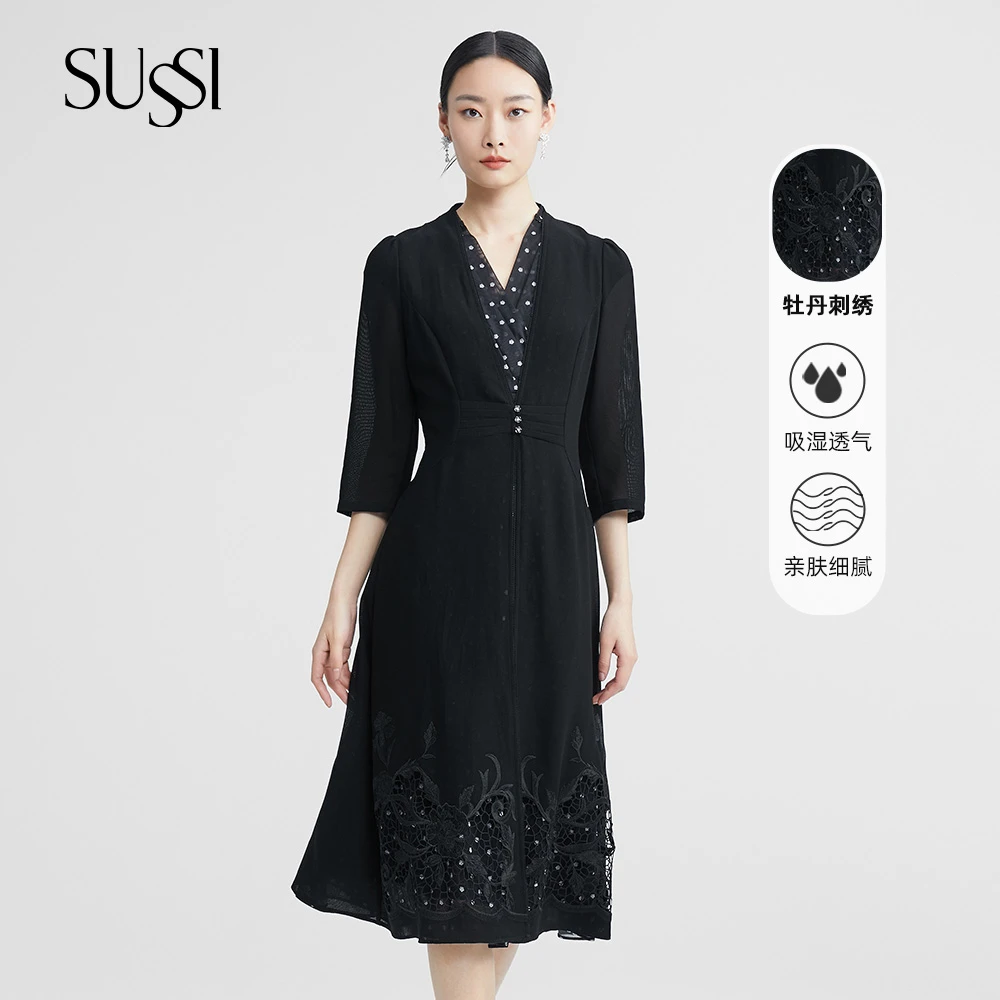 【万能魔术衣】SUSSI/古色25夏青衣黑中长款百搭轻薄外套女装优雅