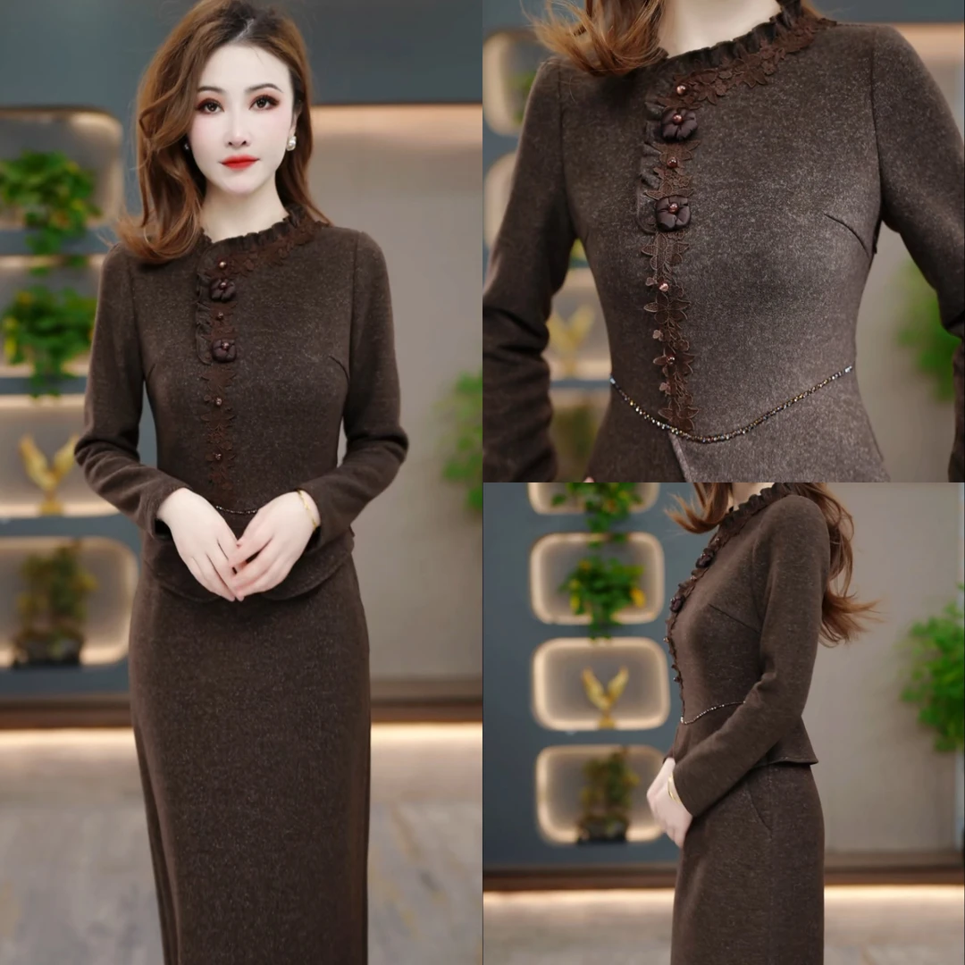 冬季加绒加厚连衣裙2025新款气质显瘦时尚收腰打底裙CY25Y3771