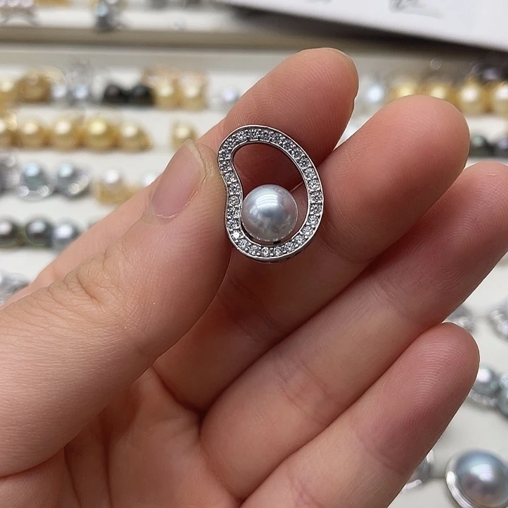 海水珍珠银S925镶嵌吊坠(不含链)