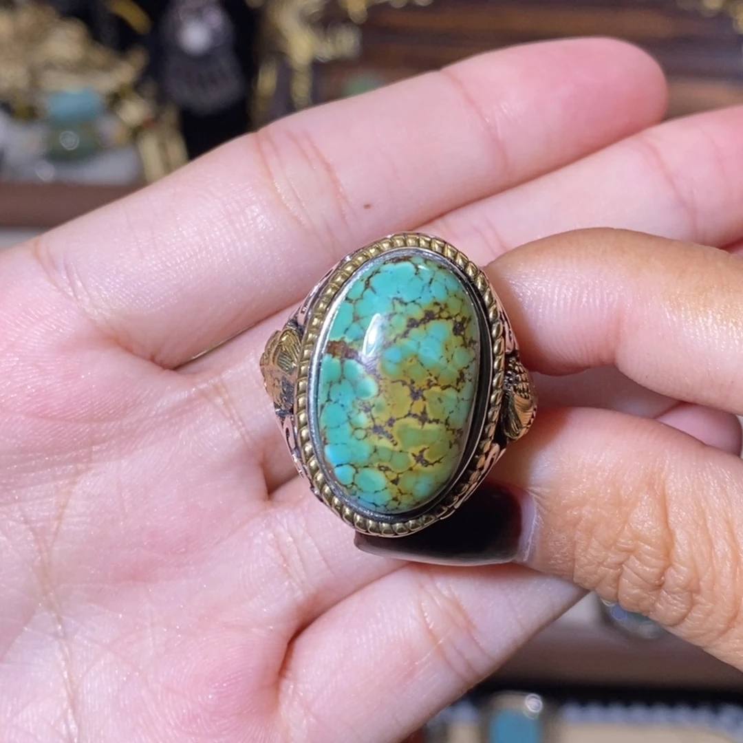 绿松石戒指银S925镶嵌天***