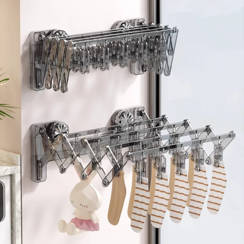 吸盘折叠晾衣架多夹子袜子晾晒架家用阳台防风内衣裤袜子晾晒神器