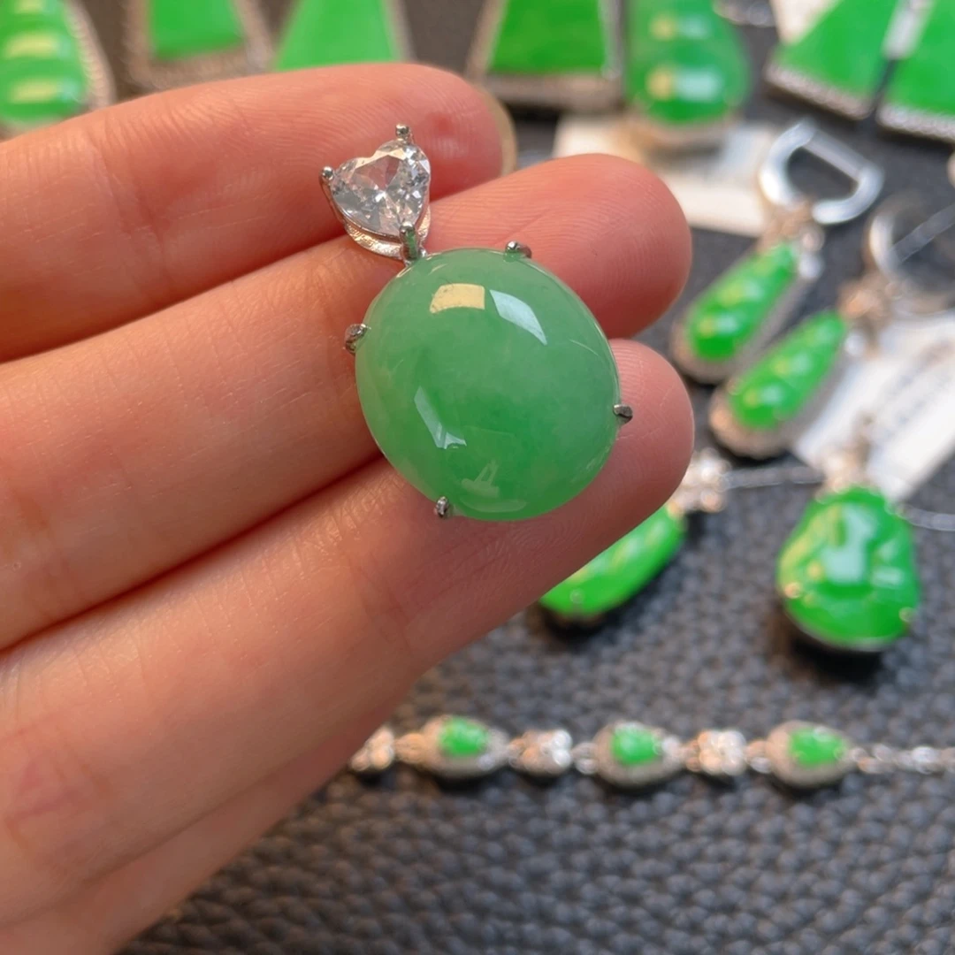 翡翠银S925镶嵌吊坠(不含链)