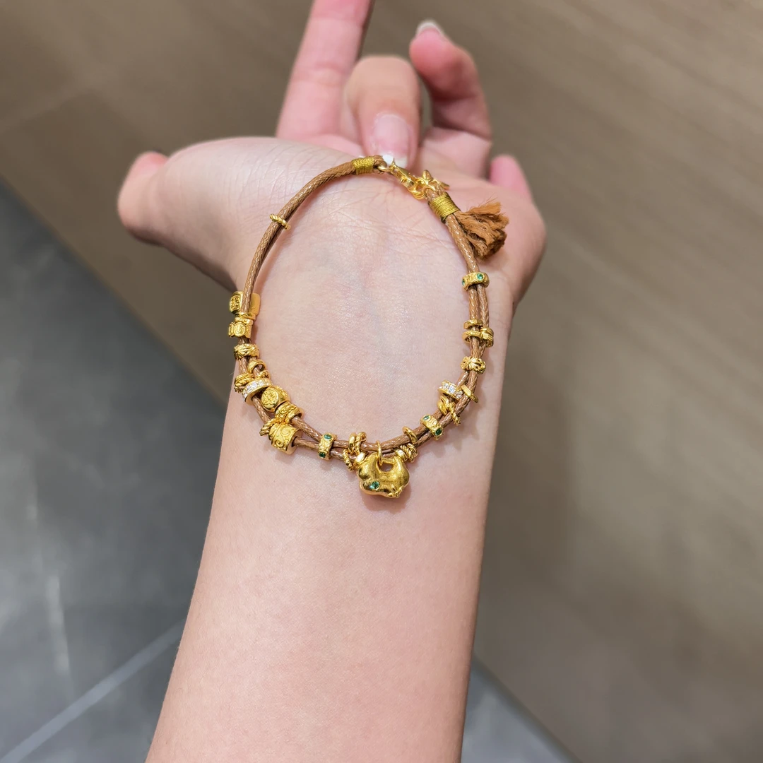 【菠萝珠宝】足金999 镶嵌福袋皮绳 金重：12.25克