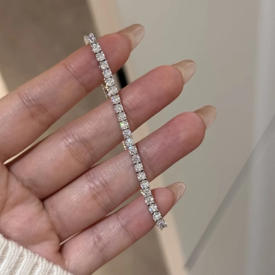 钛钢锆石手链 满钻网球链10分钻隐藏扣超闪冰糖手链ins洗澡不掉色