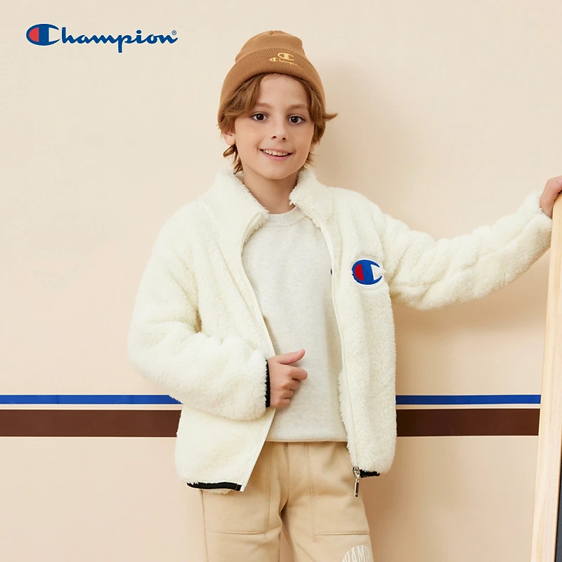 Champion冠军儿童装秋冬男女儿童仿羊羔绒保暖拉链外套CK-YS009