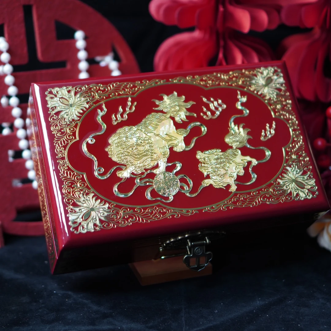 首饰盒/箱 23厘米平盒 高定款非遗平遥铜丝螺钿镶嵌漆器首饰盒