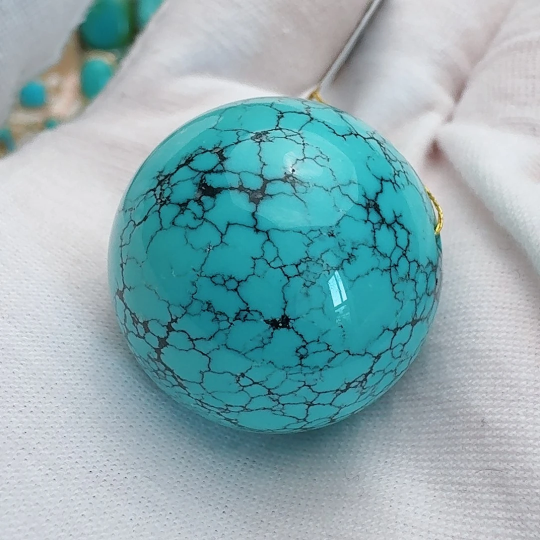 未镶嵌绿松石珠宝奇石天然水草纹圆珠25.7